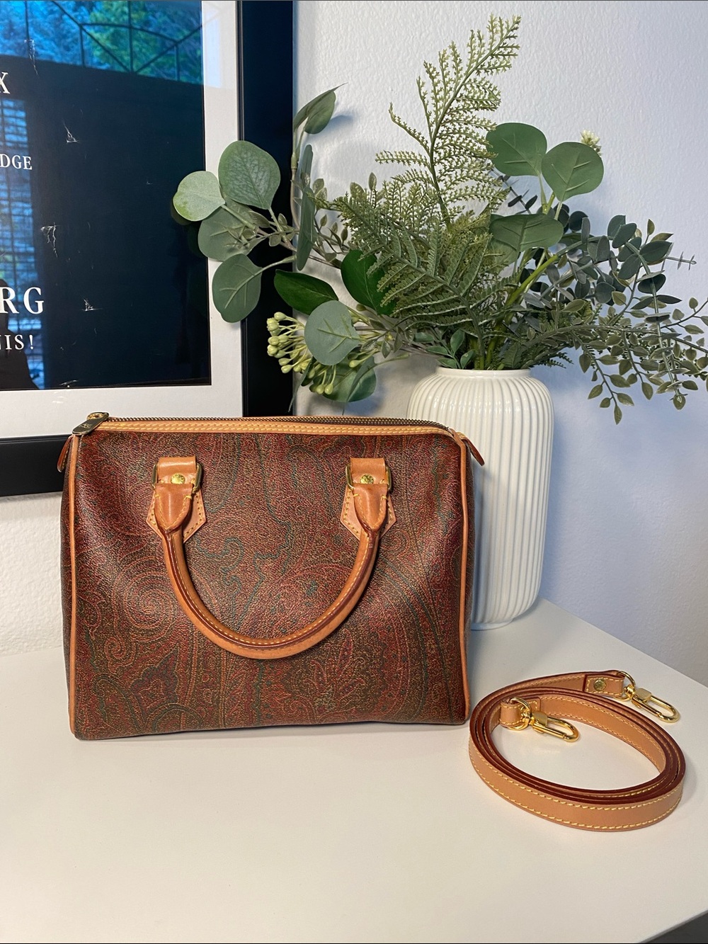 Vintage ETRO Milano Red Paisley Boston Bag 25 W/Strap - Picture 13 of 14